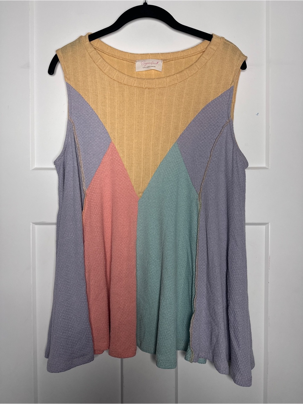 Sugarfox A California Company Pastel Colorblock Sleeveless Knit Tank